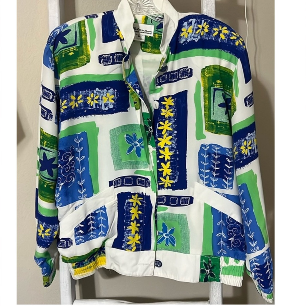 148. Helena Designer Blue/Green Jacket • Med Vintage